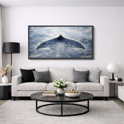 «Whale Tail Ocean Splash Coastal Nautical Minimalist Wall Decor Extra Large», reproduction d'art sur toile encadrée