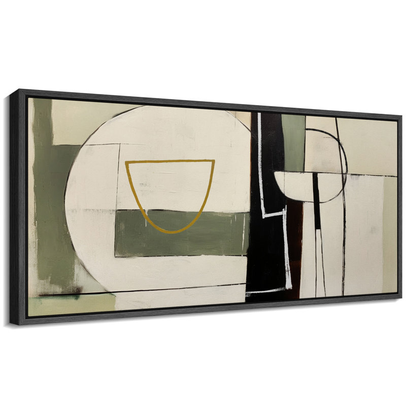 Mid Century Shape " Abstract Geometric Shapes Rustic Retro Art Decor Extra Large Artwork Pictures ", 30" H x 60" W, Black