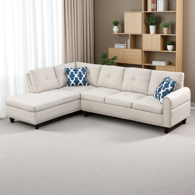 Canapé d'angle avec porte-gobelets, Lin beige