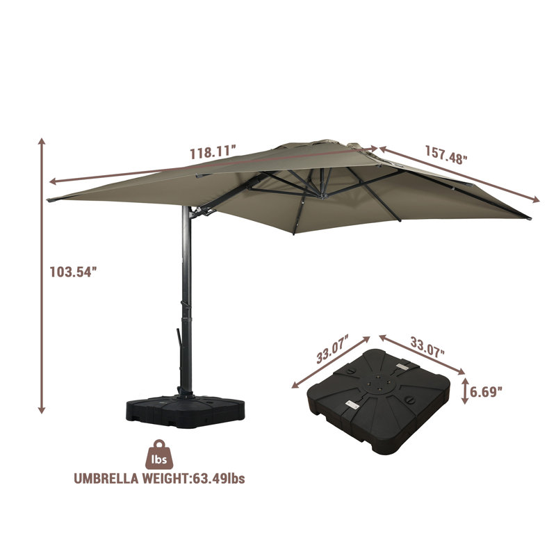 Parasol rectangulaire en porte-à-faux 13 pi x 10 pi Moona, Brun clair