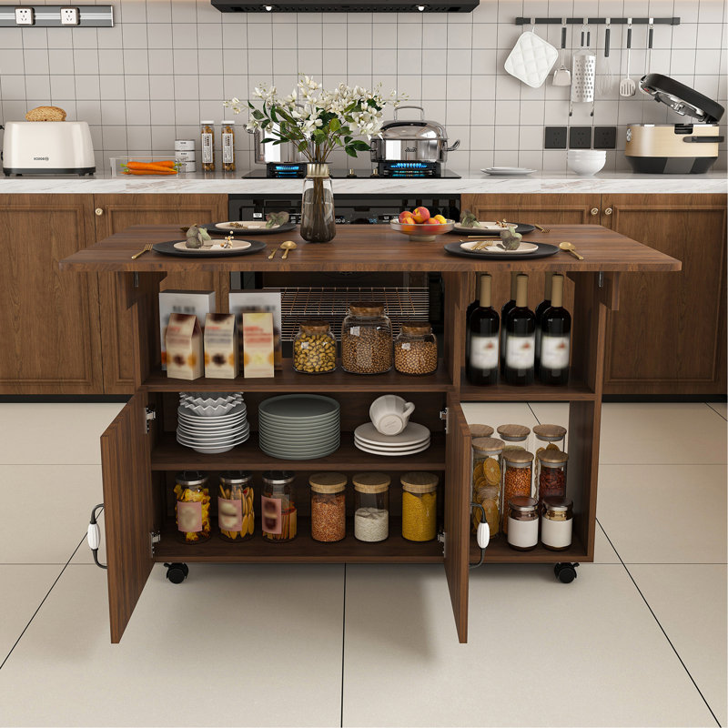 Table pliante multifonctionnelle avec tablettes et roulettes de rangement, table de salle à manger pliable de 47 pouces pour les petits espaces, bureau compact pour la cuisine, dortoir, bureau (noyer)