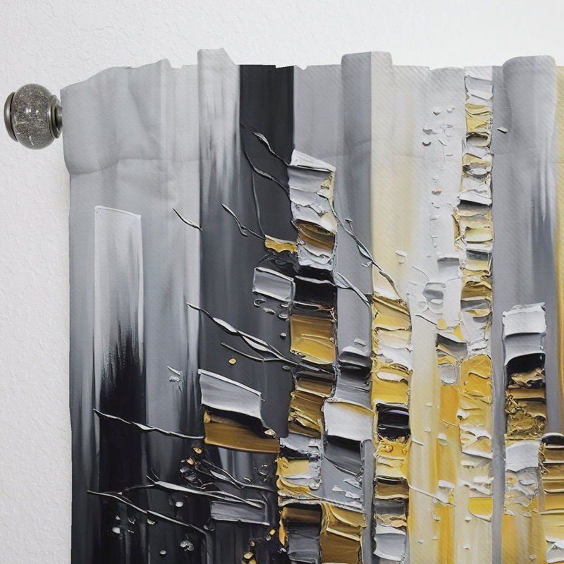 Cadarrah - Abstract Geometric Black And Yellow I - Modern Curtain - Velvet Room Darkening - 1 panel, 52" W x 90" L
