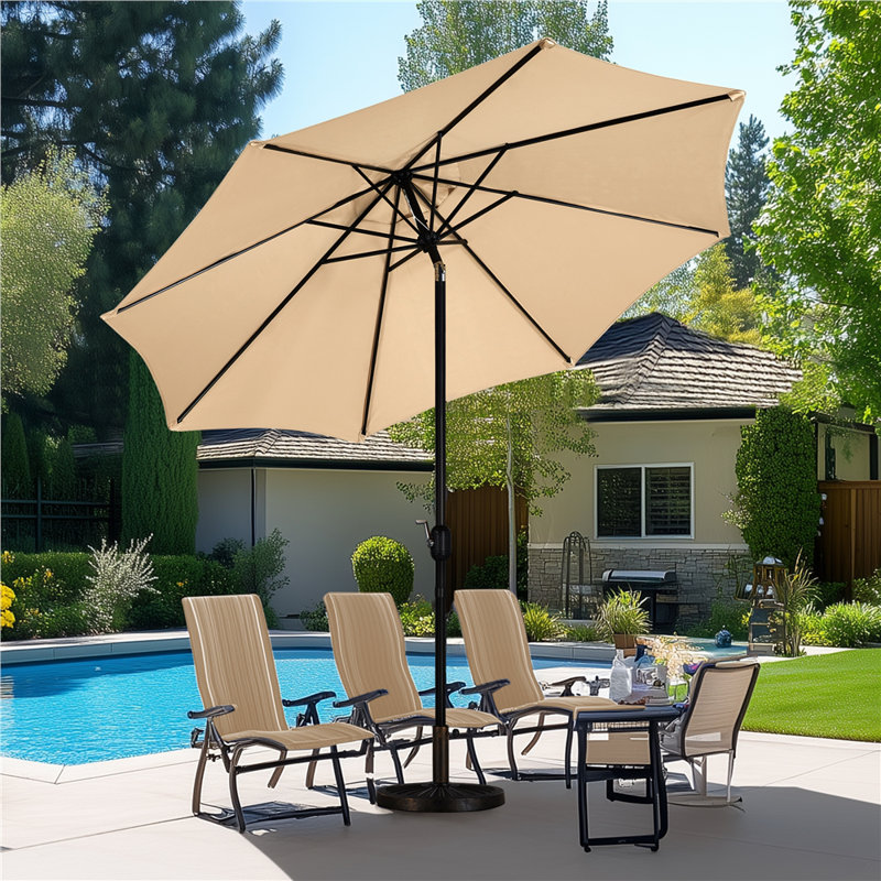 9FT Patio Umbrella Market Umbrella with Push Button, Tan