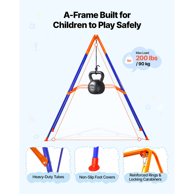 3 in 1 Convertible Toddler Swing Set, Foldable A-Frame Metal Stand with 4 Sandbags, Adjustable Rope Plastic Swing Seat, Indoor Outdoor Baby Swing & Jumper Playset