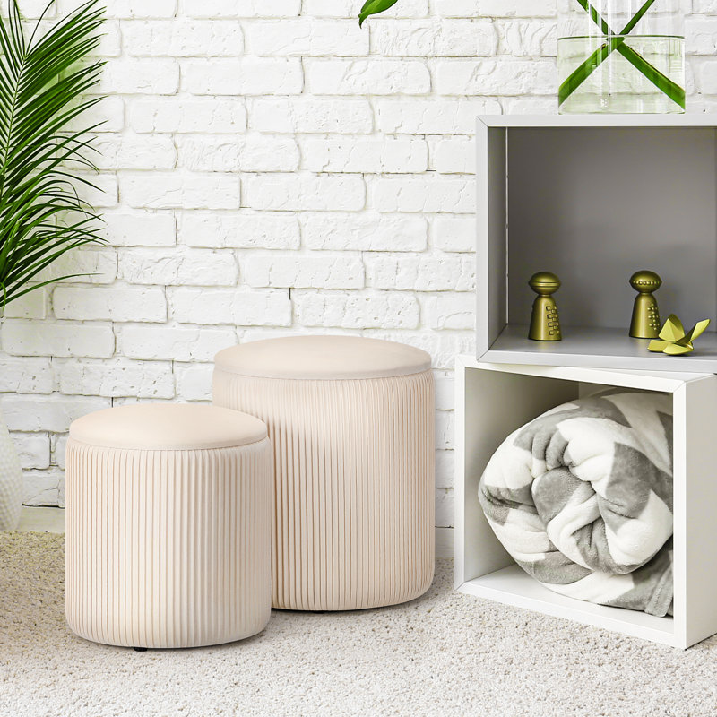 Ensemble de 2 tabourets de pieds ronds avec commode en velours pour table d'appoint rembourrée moderne, Crème, crème
