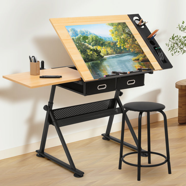 https://assets.wfcdn.com/im/21168593/resize-h755-w755%5Ecompr-r85/2443/244343646/Klea+Draft+Desk+Drawing+Table+with+Stool+Set%2C+Height+Adjustable+Desk+Tiltable+%26+Slide-Out+Tabletop.jpg