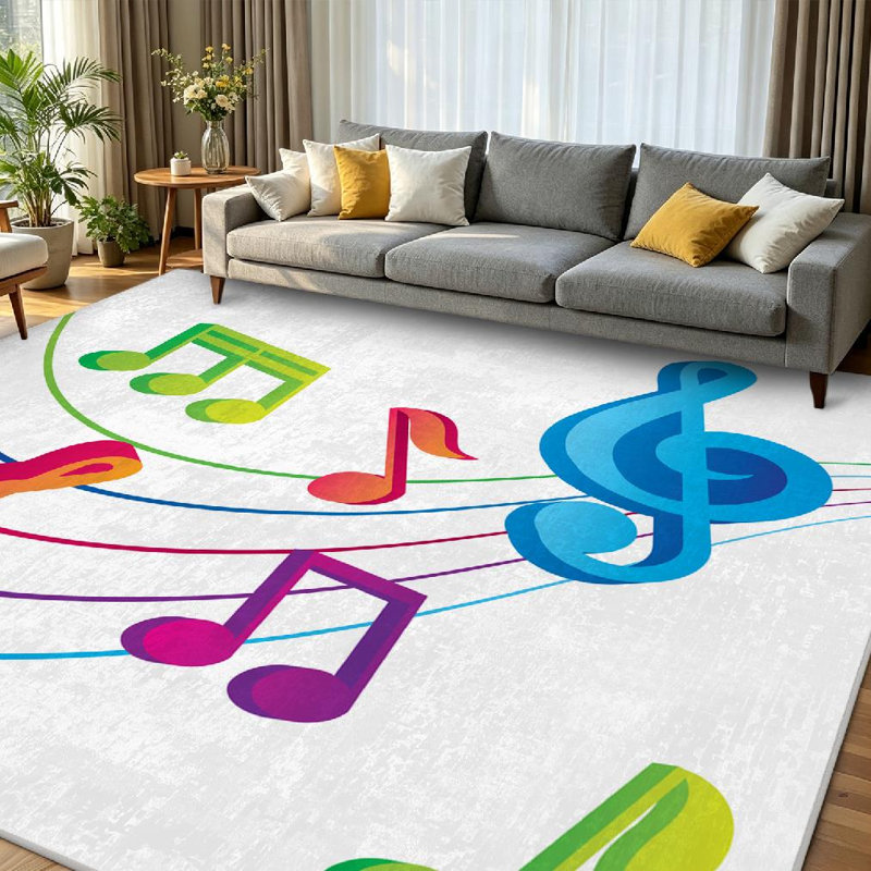 Clear Musical Music Song Abstract Banner Blue Bright Colorful Decor Machine Washable Indoor Area Rug, Rectangle 79" x 118"