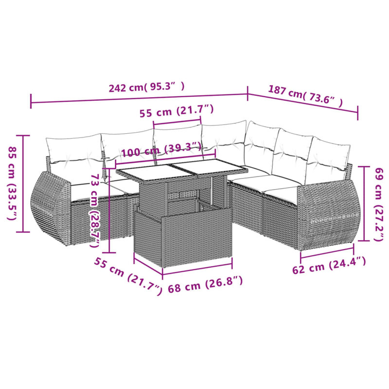 Vidaxl Garden Sofa Set Black PE Rattan, Powder-Coated Steel, Tempered Glass