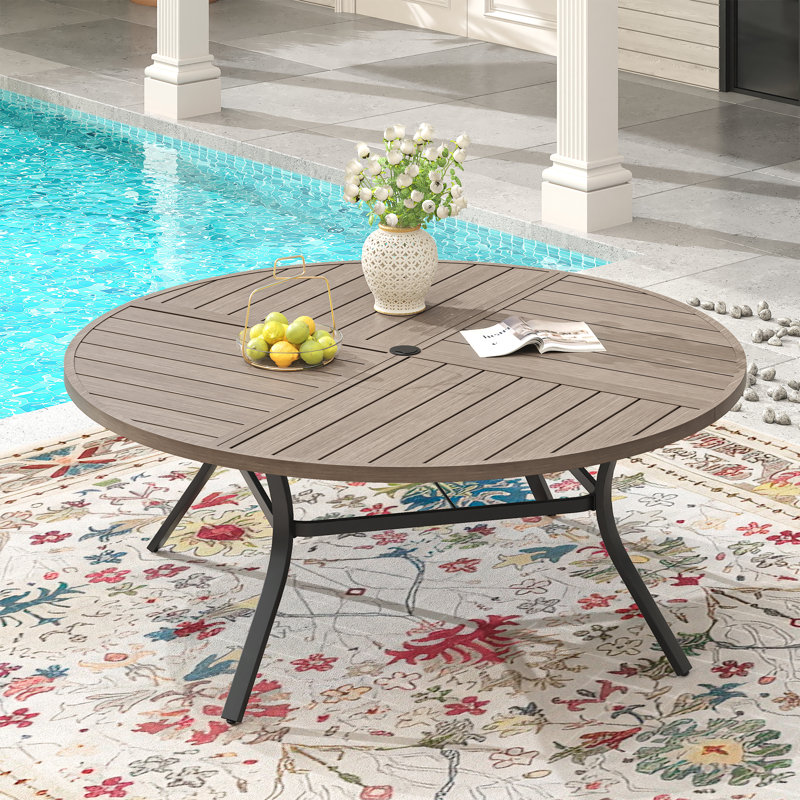 Table de salle à manger d'extérieur, Bois gris / noir, H 28,3 po x L 59,8 po x l 59,8 po