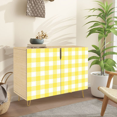 Sideboard Buffet Cabinet with Storage Lemon yellow gingham check Seamless spring summer with 2 Doors for Living Room and Kitchen