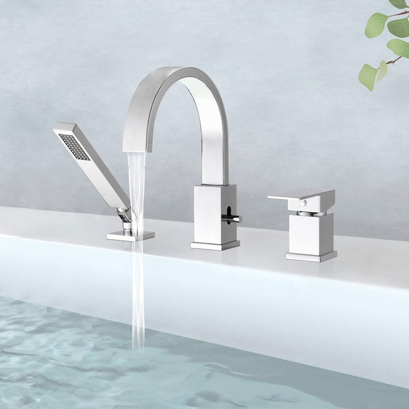 Stainless Steel Waterfall Tub Spout With Hand Shower - 2 Gpm Maximum Flow 360 Degree Swivel Faucet 11 Lb Package Weight
