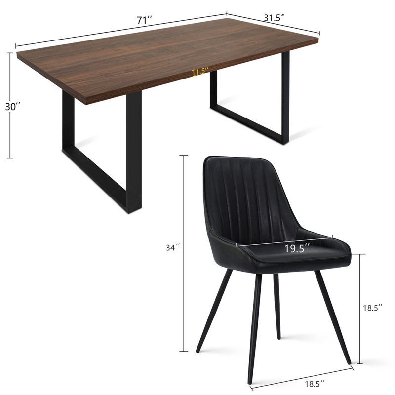 Bhagirath 6-Person Dining Set with Faux Leather Upholstered Chairs and Rectangular Table, Black, Walnut
