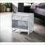 Table basse blanche en faux marbre avec base en métal chromé, 1 tiroir et rangement ouvert pour le salon