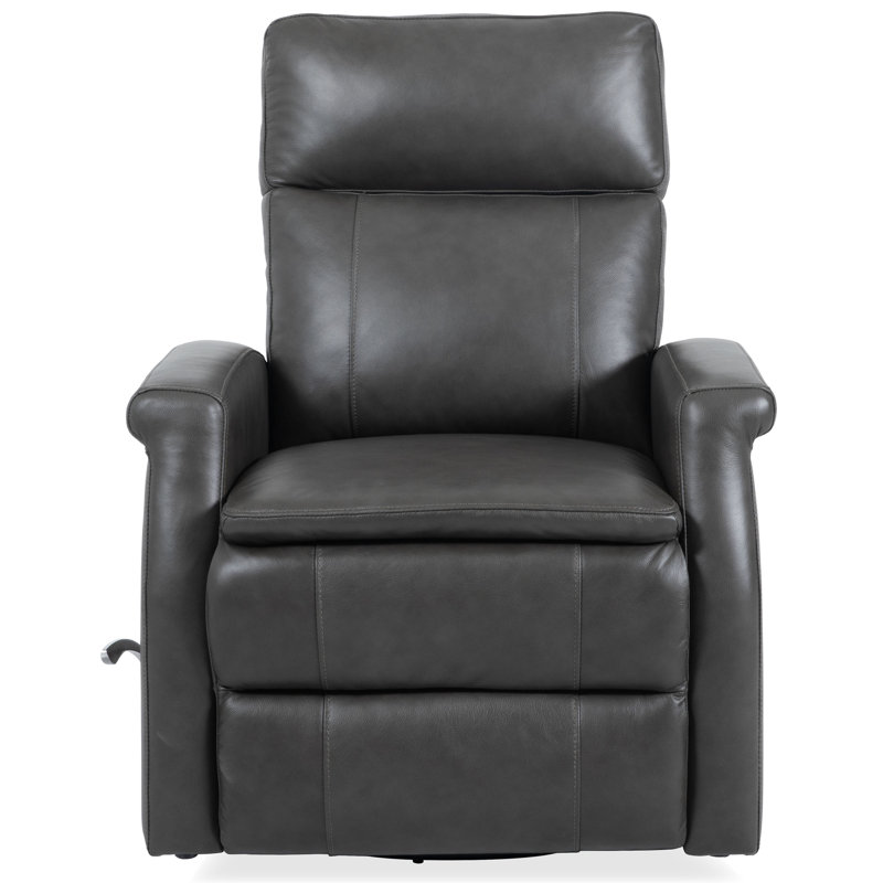 32" Top Grain Leather Manual Swivel Glider Recliner with Rolled Arms, Raven