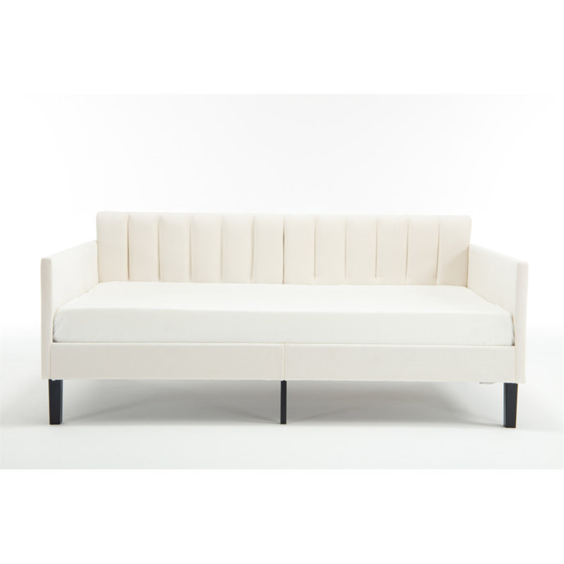 Lit de jour rembourré en velours beige Elena, Beige