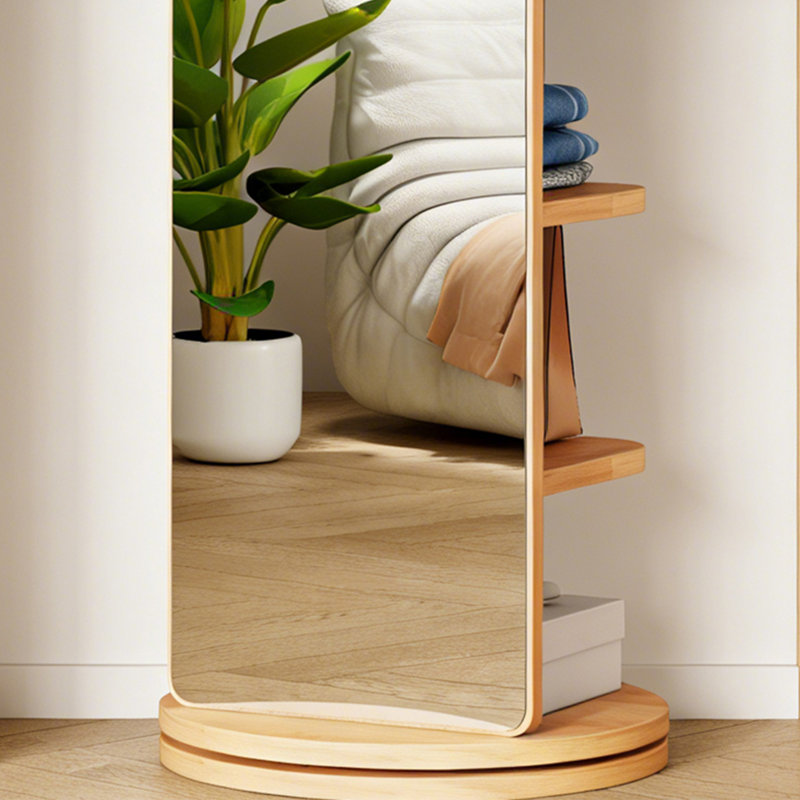 360° Rotating Storage Rack Coat Rack With Mirror, Natural