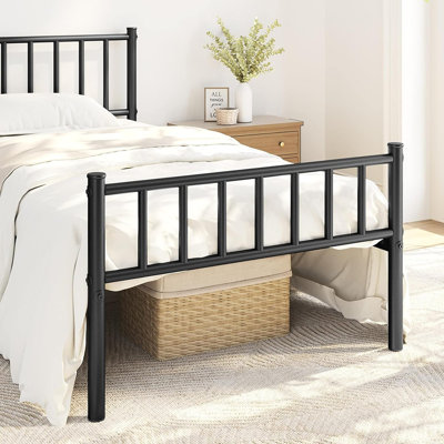 Twin Bed Frame Metal Platform Bed Frame Mattress Foundation With Spindle Headboard & Footboard/No Box Spring Needed/14 Inch Underbed Storage/Firm Support & Easy Set Up Structure, Black