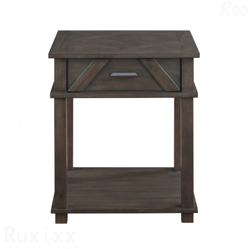 Table de bout rustique traditionnelle 1 pièce avec rangement en bois durable brun
