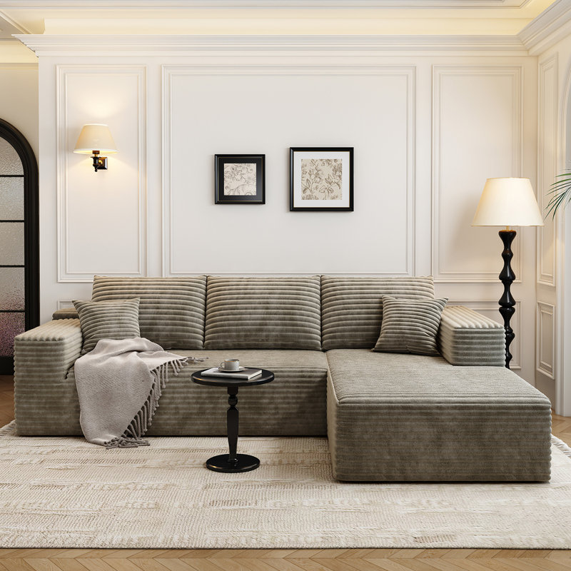 Canapé modulaire 107,5 po Cloud, Orienté à droite, Tissu velours côtelé gris moelleux