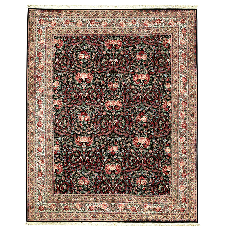 Tapis noir et ivoire de haute qualité noué à la main