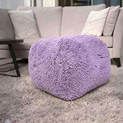 Square Chenille Microfiber Pouf with Plush Fill for Cozy Patio and Living Room Seating