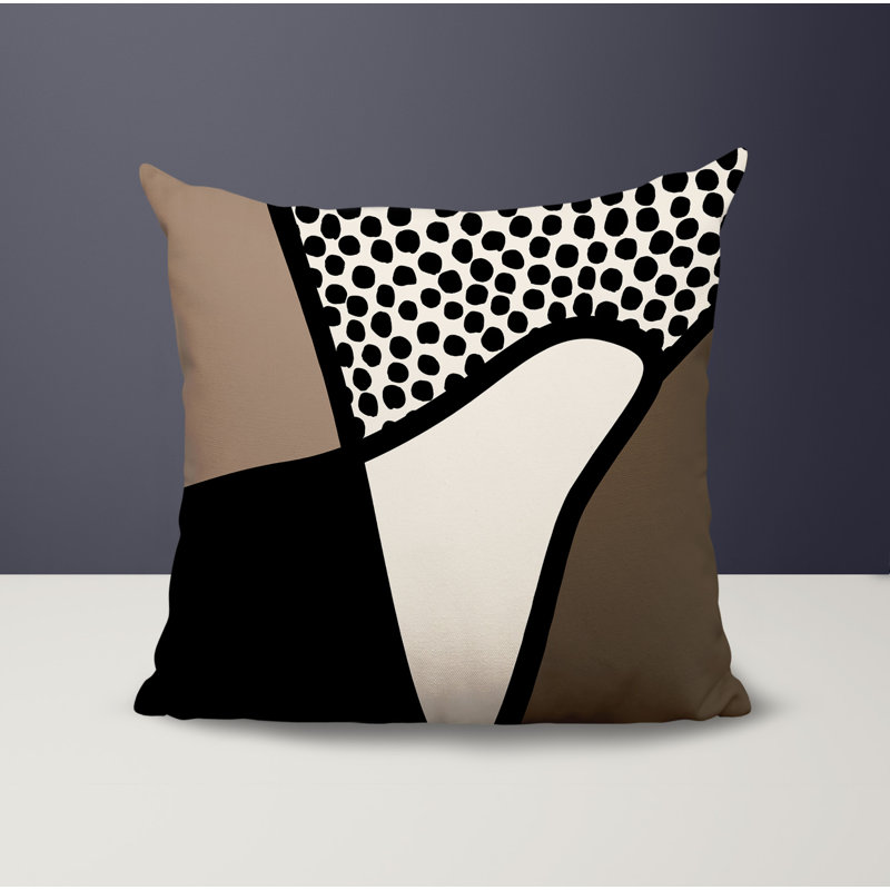 Vie Abstract Reversible Indoor/Outdoor Square Pillow, 15"H x 15"W, Beige