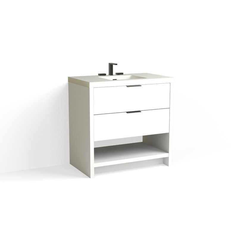 Vue 36" W Freestanding Single Bathroom Vanity, White Nanomatte, Matte Black, Glossy White/Single