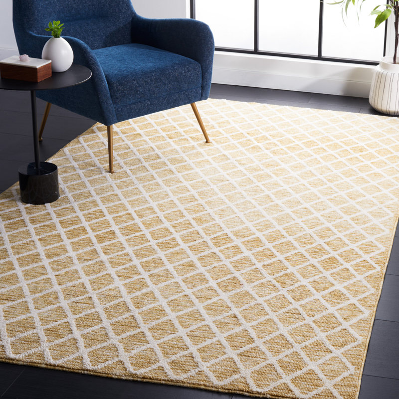 Tapis géométrique doré / ivoire Amaj, Rectangle de 5 pi x 8 pi