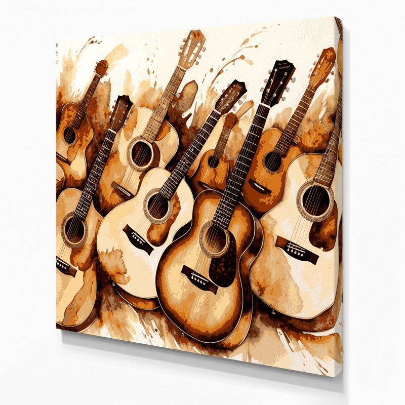 Art musical sur toile beige, H 32 po x l 32 po