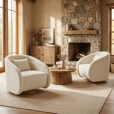 Swivel Accent Chair, 360-degree Swivel Barrel Chair with Teddy Upholstery, Comfy Pumpkin-Shaped Swivel Chair for Living Room, Bedroom, or Office