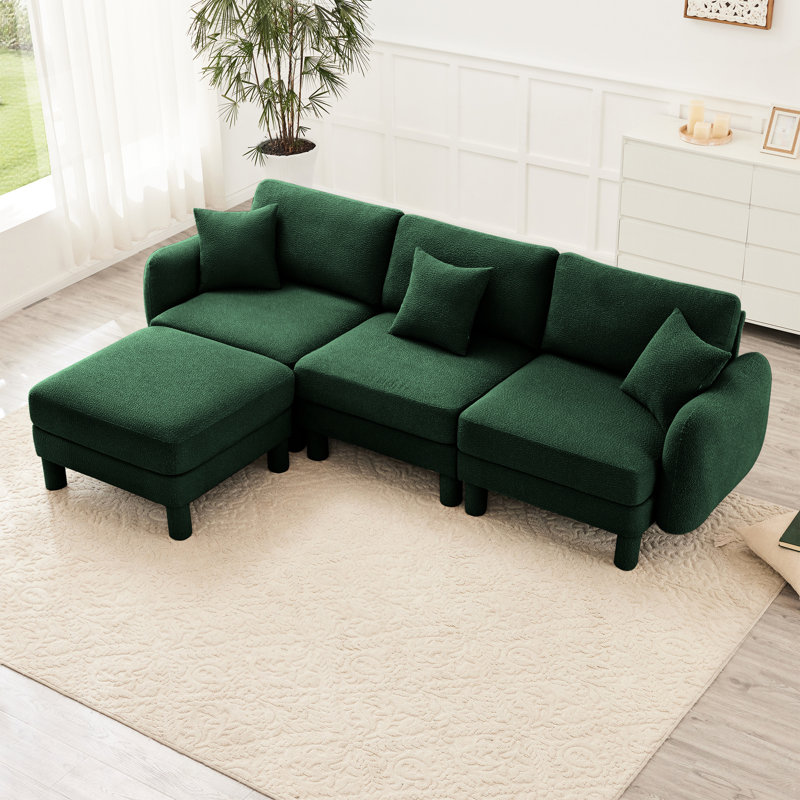 Canapé Boucle 3 avec pieds élégants et cylindriques et dossier moelleux pour un canapé modulaire en tissu de relaxation, rembourré en mousse dense et moderne