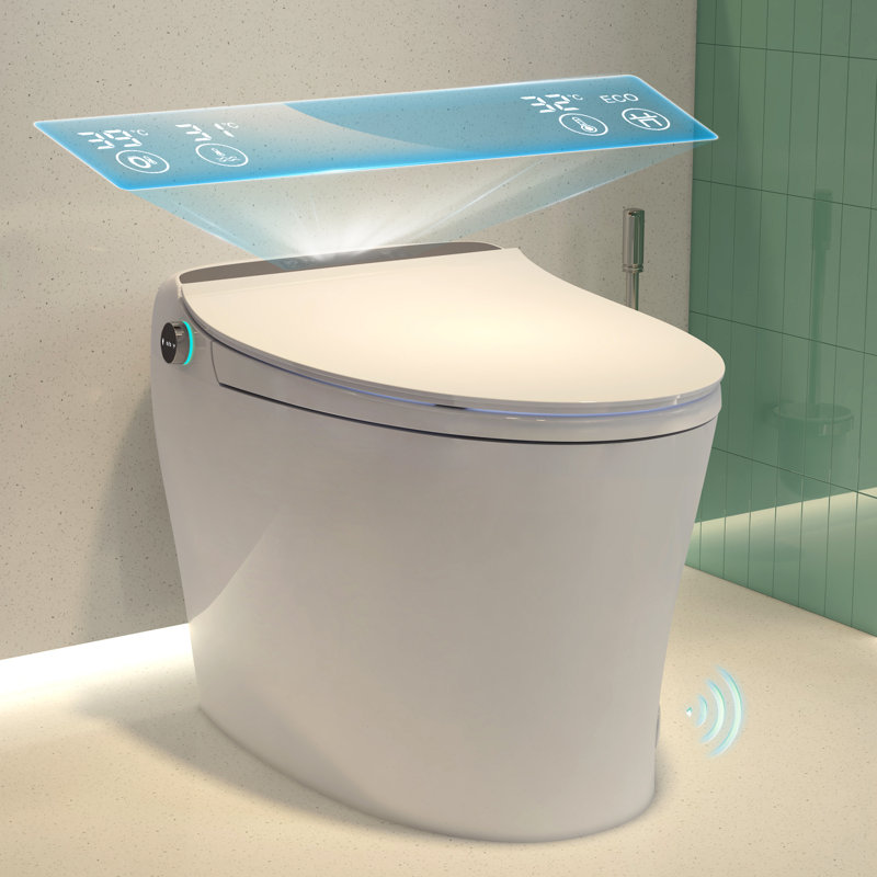 Toilette intelligente CRESTLE avec bidet, chasse d'eau automatique, modes de bidet multiples, séchoir à air, siège chauffant, veilleuse, capteur de pied et plus, télécommande brute de 12 po (télécommande incluse)