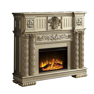 59 Inch Classical Electric Fireplace, Carved, Remote