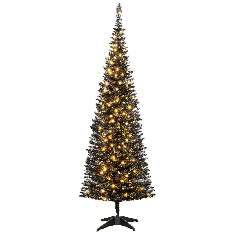 Décoration artificielle pour arbre de 59,1 po de hauteur, 160 lumières chaudes, 294 pointes, décoration haute noire avec arbre