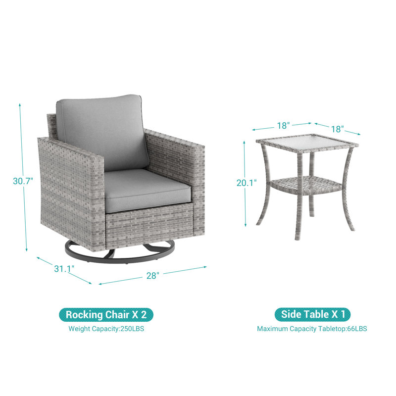 Gershwin 2 - Person Swivel Rocking Chair Outdoor Seating Group with Cushions, Gray, Gray