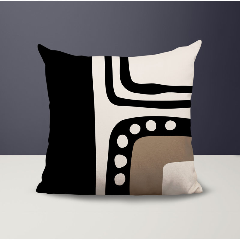 Oreiller carré réversible intérieur / extérieur Tobe Minimalist, H 19 po x l 19 po, Noir/Blanc cassé