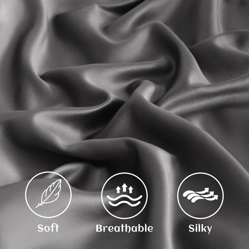 Luxurious Silk Satin Toddler Pillowcases 2-Pack Hidden Zipper 13x18 Inch – Silky Smooth Baby Travel Pillow Covers, Dark Gray
