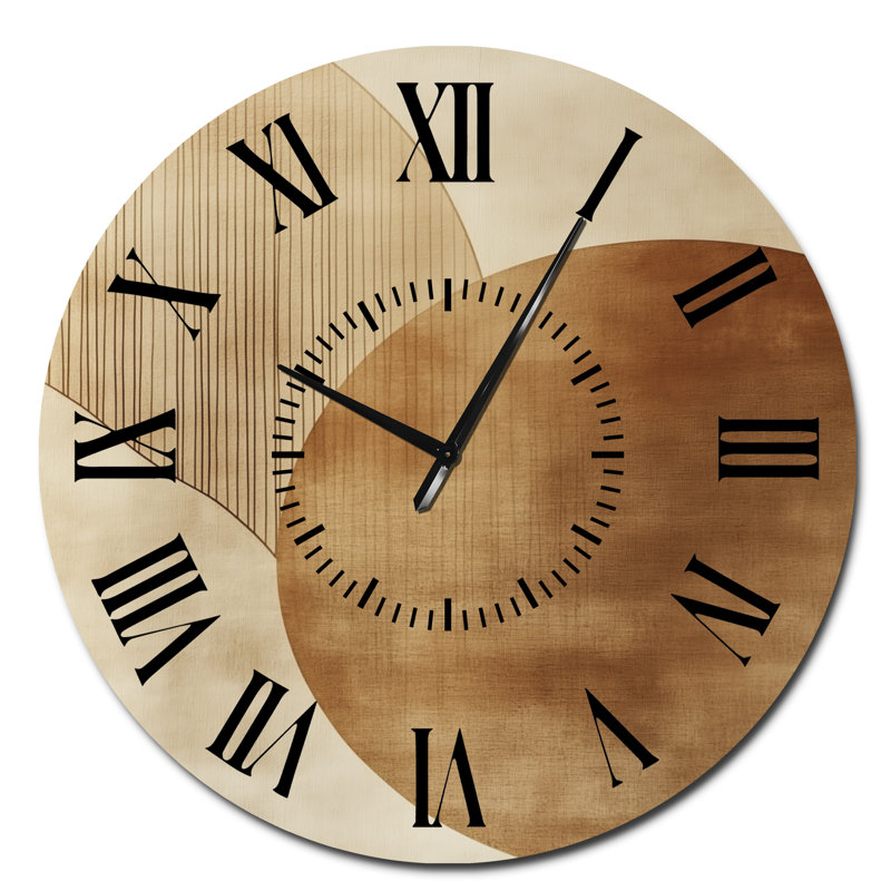 Horloge murale ronde en métal, style milieu du siècle, motif arc solaire neutre abstrait, Surdimensionné