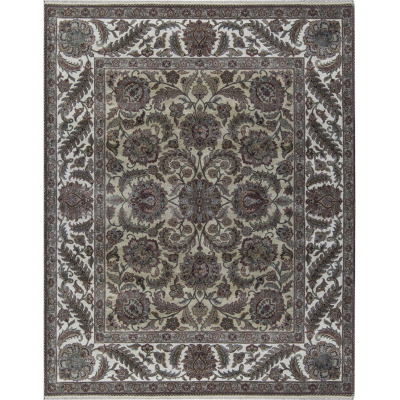 Tapis doré et ivoire de haute qualité noué à la main