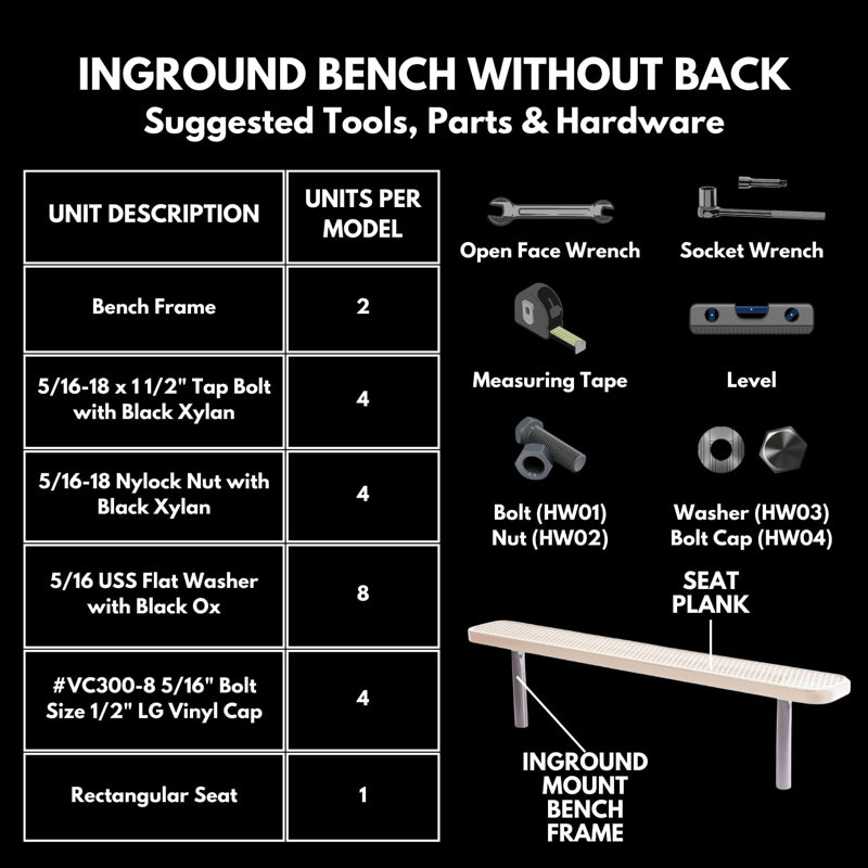 Bench, Textured Black, Expanded, 6Ft, No Back, Inground, 6ft No-Back Inground, Punched, Textured Light Blue