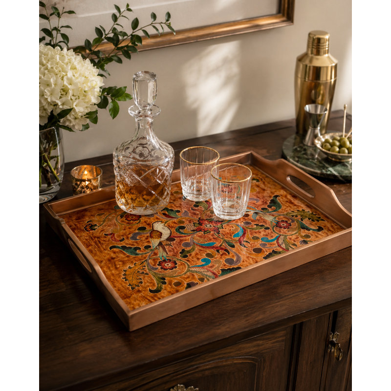 NOVICA Handmade Countryside Garden Painted Glass Tray