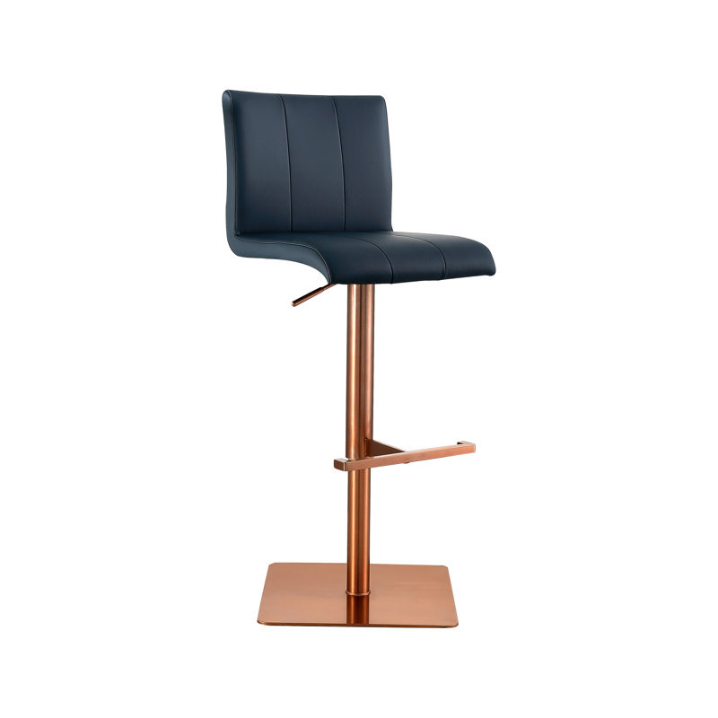 Tabouret de bar rotatif à hauteur ajustable Tristan, Or rose, Bleu marine