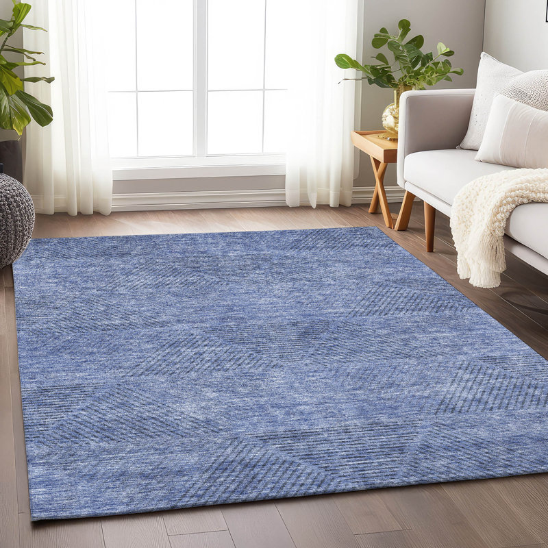 Tapis bleu Prisco lavable à la machine de qualité supérieure, Rectangle 10 pi x 14 pi