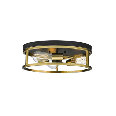 Transitional 3 Light Gold and Black Round Flush Mount