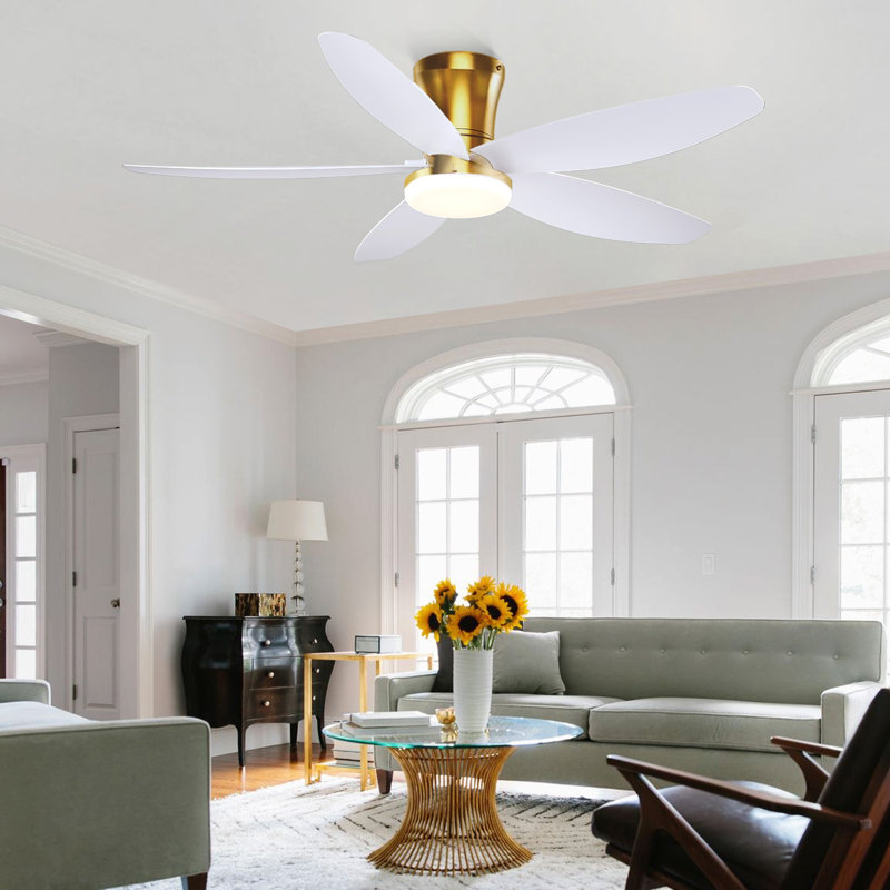 Ventilateur de plafond encastré 36/42/48 po à profil bas avec éclairage et télécommande, 42 po de largeur, Blanc / Doré