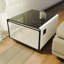 Table d'appoint moderne et intelligente avec réfrigérateur intégré, charge sans fil, contrôle de la température, prise de courant, ports USB, protection des prises, lumière à induction, blanc
