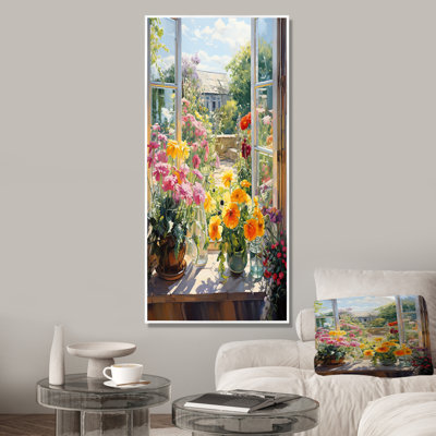 Fleurs d'été, vue de fenêtre à la ferme I - Art mural de fenêtre floral