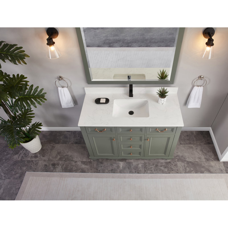 48" Cadet Finish Solid Wood Sink Vanity  With 1' Artificial Stone Top, Pewter Green