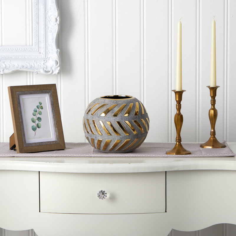 Vase de table en céramique gris intérieur / extérieur, H 6,75 po x l 8 po x P 8 po