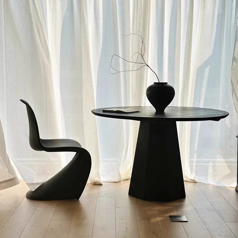 Black Round Solid Wood Dining table, 29.53"H x 39.37"L x 39.37"W